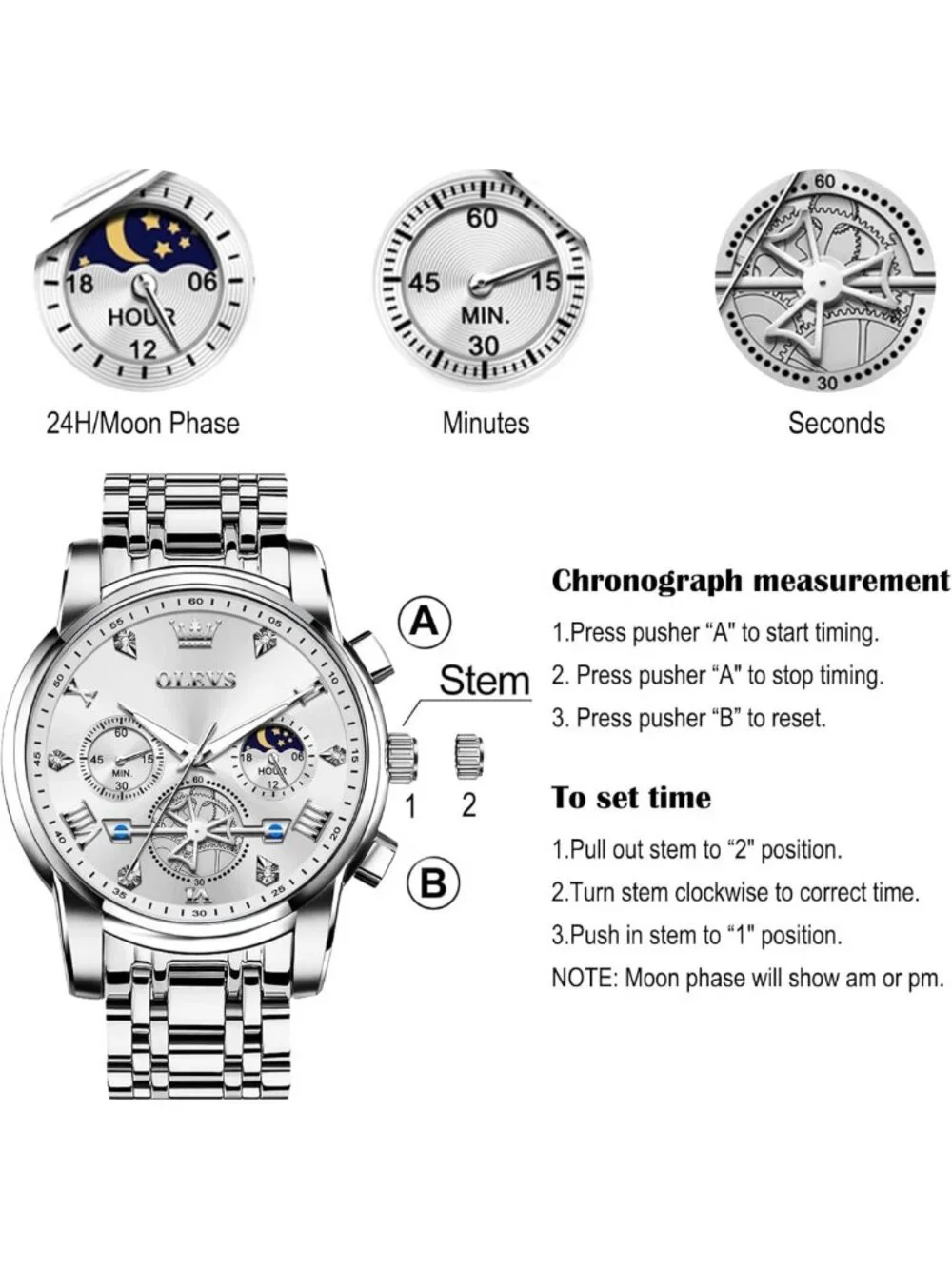 Stylish Men's Stainless Steel Chronograph Watch - Waterproof Analog Quartz